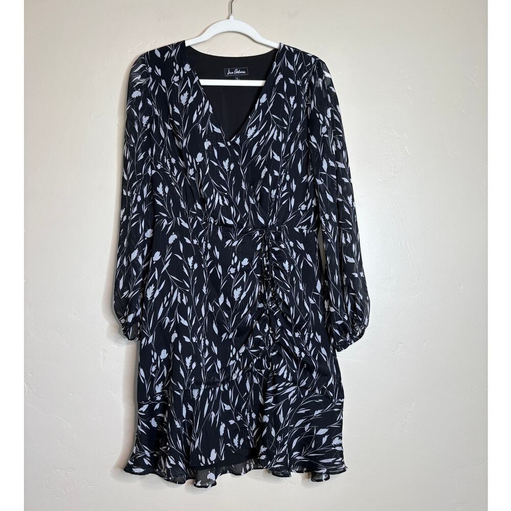 Sam Edelman Back White Floral L/S Chiffon Dress 8